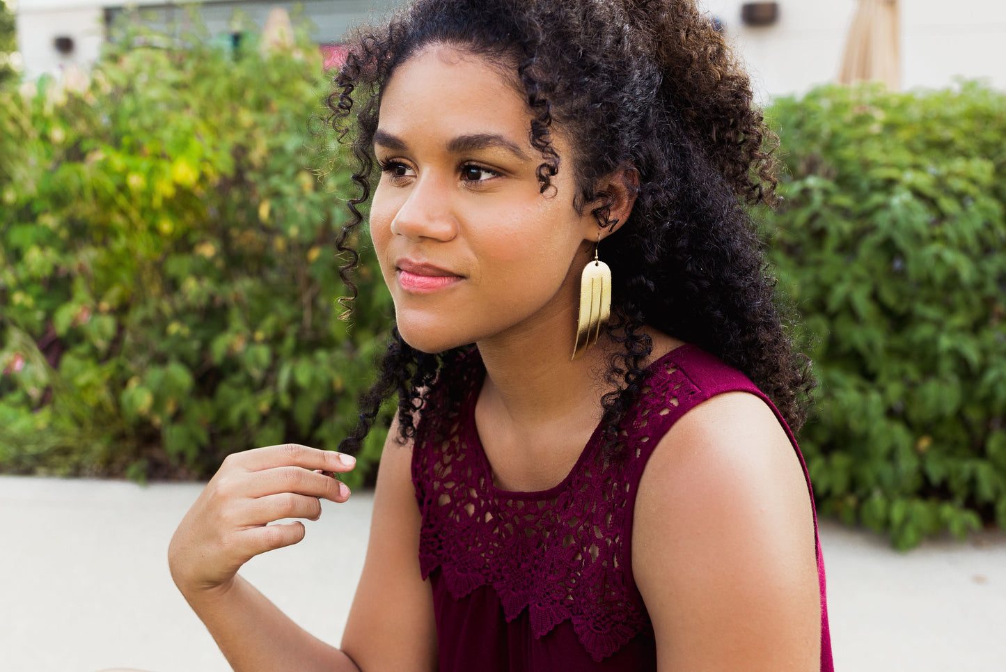 Leather Earrings / Mini Fringe / Golden Fern