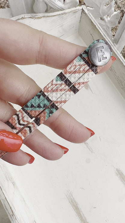 Leather Bracelet / Ultra Skinny Sliced Cuff / Santa Fe Sunrise