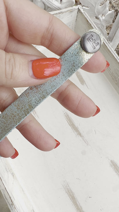 Leather Bracelet / Skinny Slim Cuff / Sea Breeze Crackle
