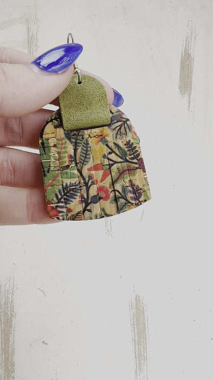 Leather Earrings / Fringies / Wild Rainforest Cork & Grass Green