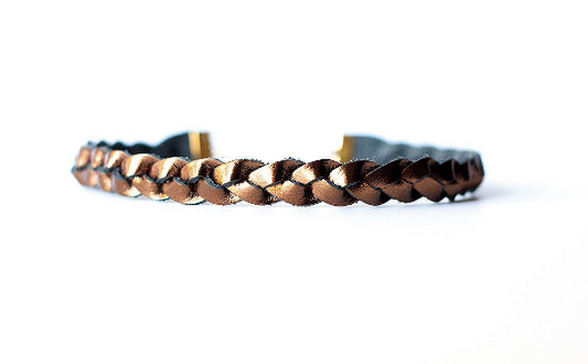 Braided Leather Choker / Necklace / Metallic Bronze