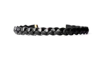 Braided Leather Choker / Necklace / Metallic Black