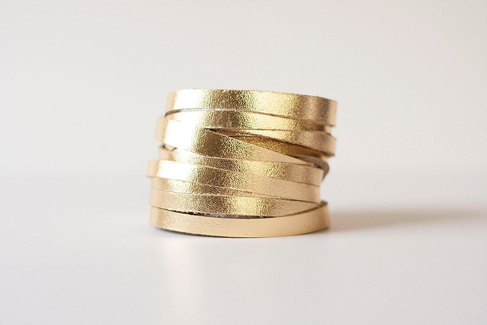 Leather Bracelet / Original Sliced Wrap Cuff / Metallic Gold