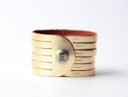 Leather Bracelet / Original Sliced Cuff / Metallic Gold