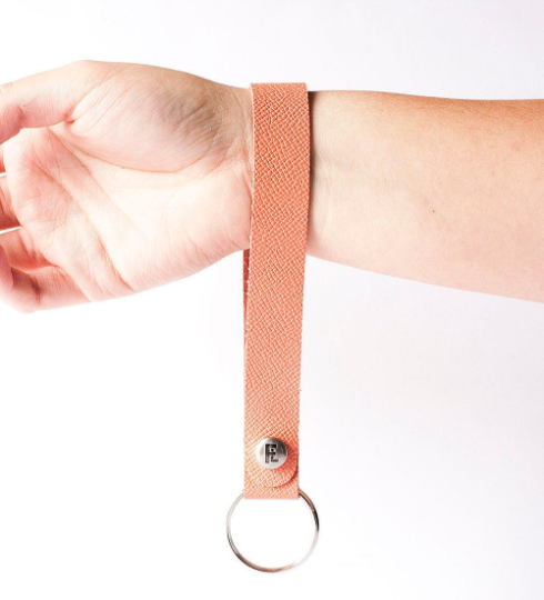 Leather Wristlet Keychain / Snap Loop / Woven Evergreen